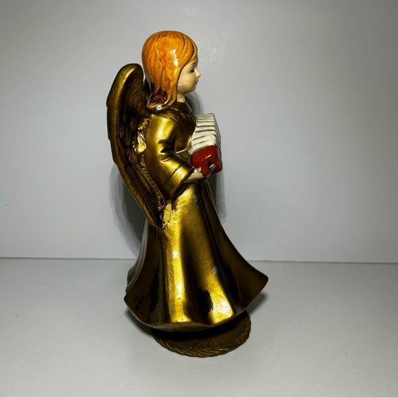 Golden Christmas Angel Holding Accordion Japan Vintage Musical Silent Night - Picture 3 of 8